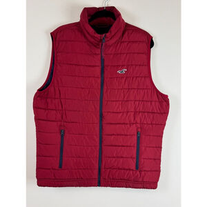 Men's Hollister Puffer Vest XL Red Sleeveless Jacket